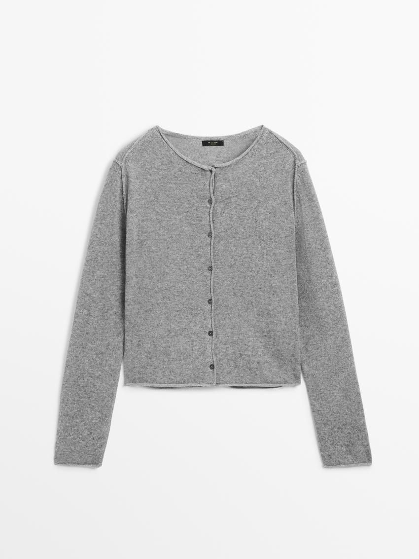 Massimo Dutti Overlocked Knit With Wool Women Cardigan Grey | US-WF9170452