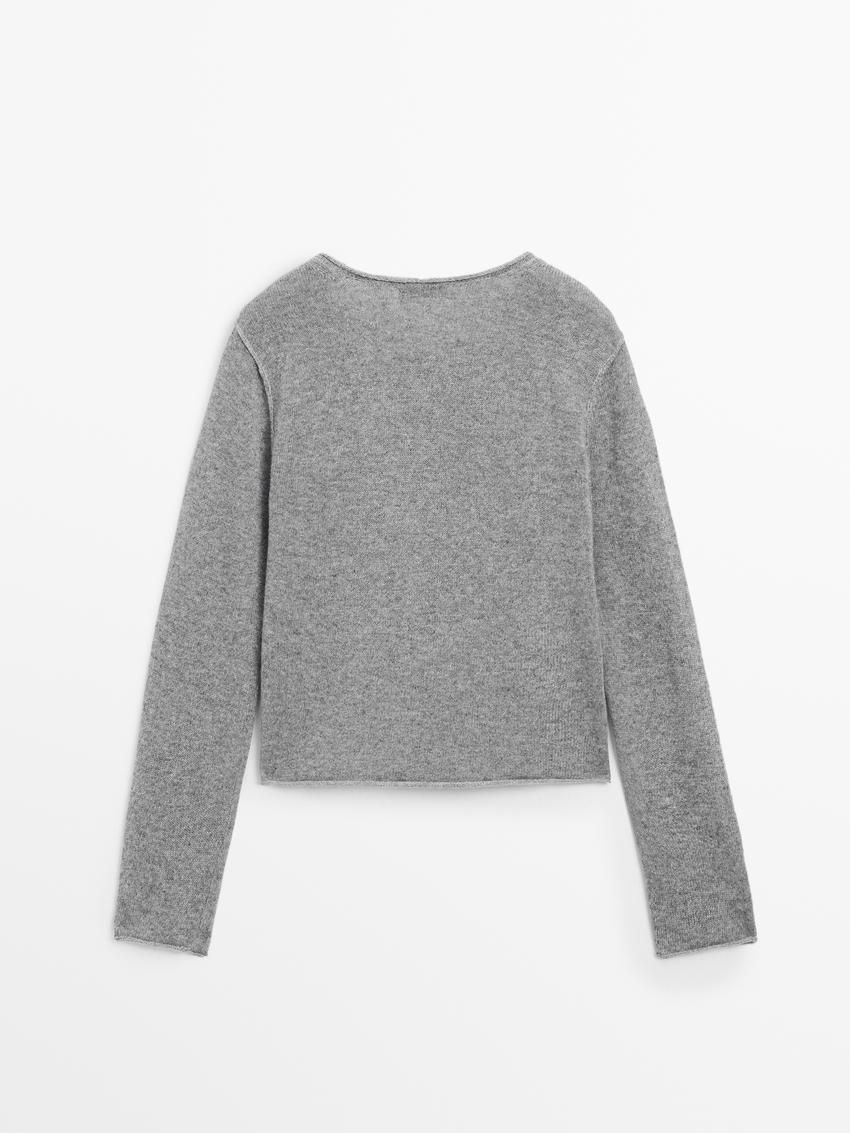 Massimo Dutti Overlocked Knit With Wool Women Cardigan Grey | US-WF9170452