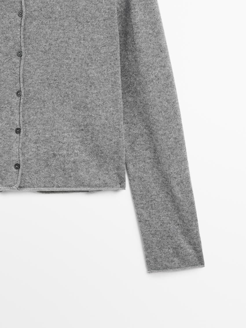 Massimo Dutti Overlocked Knit With Wool Women Cardigan Grey | US-WF9170452