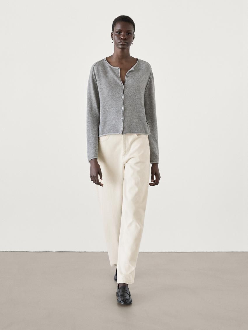 Massimo Dutti Overlocked Knit With Wool Women Cardigan Grey | US-WF9170452