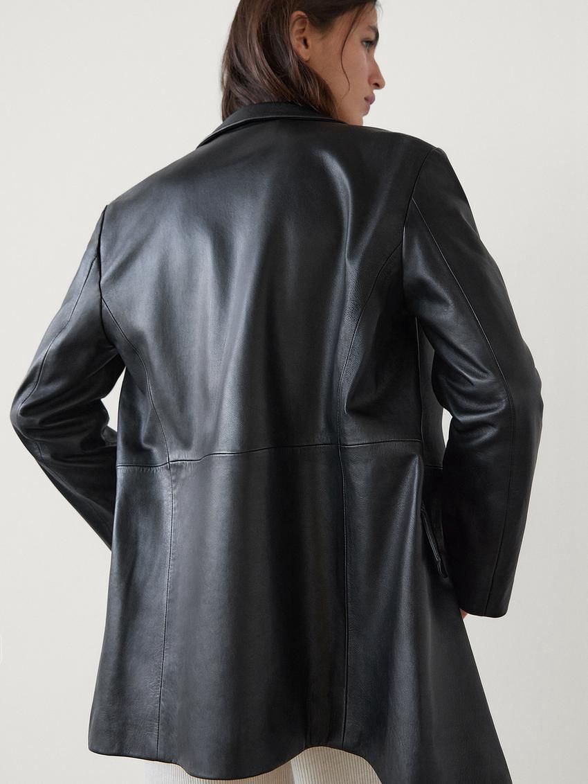 Massimo Dutti Oversize Nappa Leather Women Blazer Black | US-CK9073645