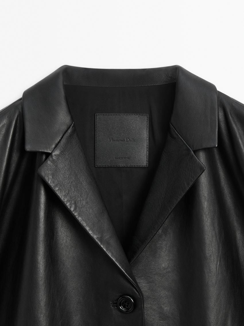 Massimo Dutti Oversize Nappa Leather Women Blazer Black | US-CK9073645
