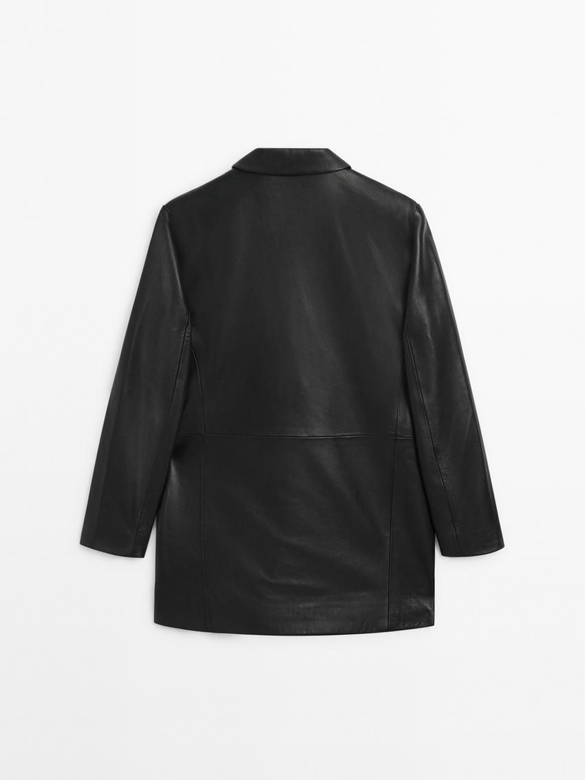 Massimo Dutti Oversize Nappa Leather Women Blazer Black | US-CK9073645