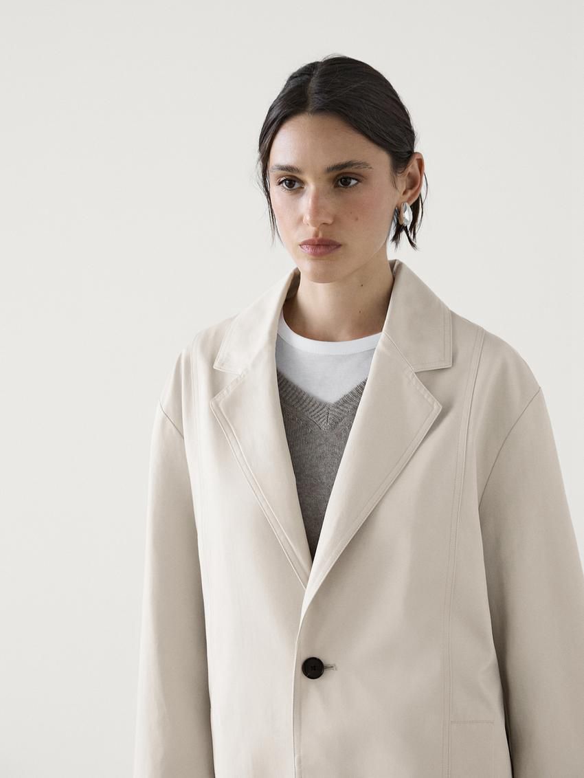 Massimo Dutti Oversize With Contrast Buttons Women Blazer Cream | US-OF8361925