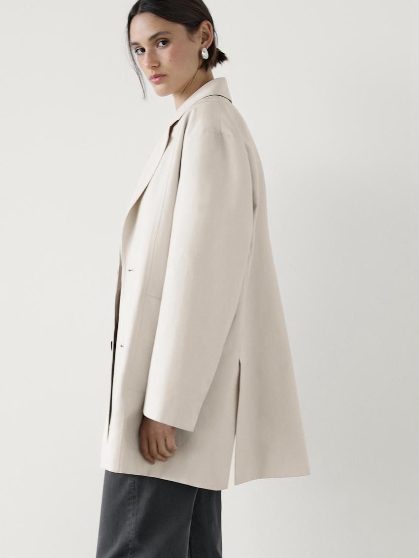 Massimo Dutti Oversize With Contrast Buttons Women Blazer Cream | US-OF8361925