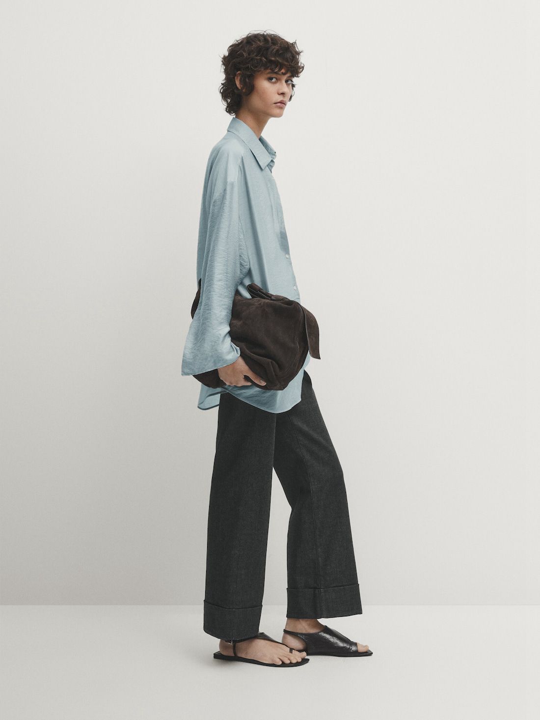 Massimo Dutti Oversize With Shirt Collar Women Blouse Blue | US-DQ4837950