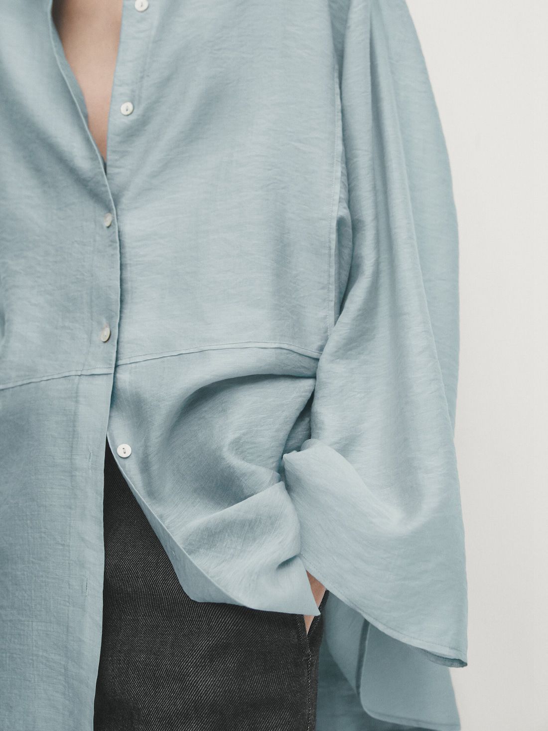 Massimo Dutti Oversize With Shirt Collar Women Blouse Blue | US-DQ4837950