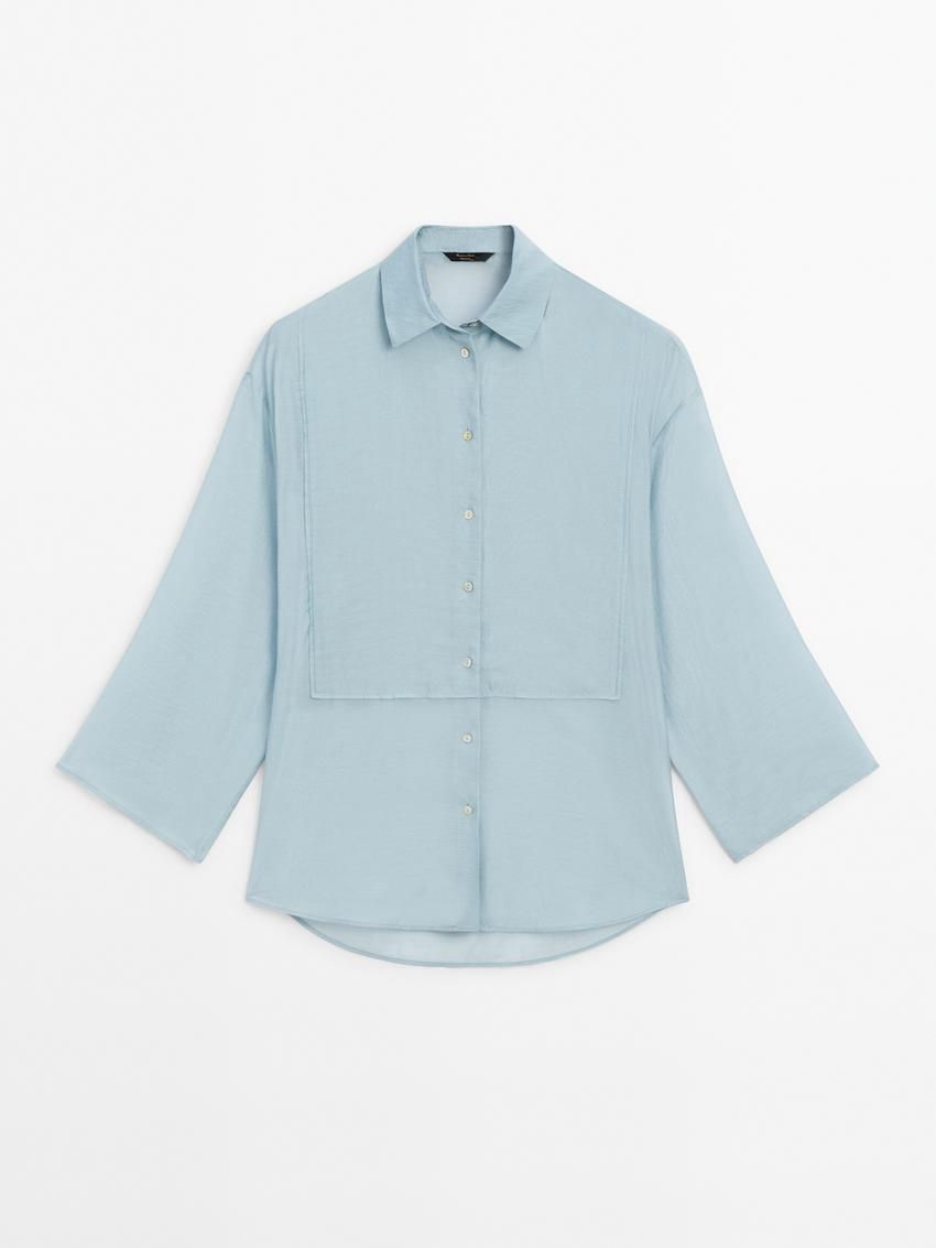 Massimo Dutti Oversize With Shirt Collar Women Blouse Blue | US-DQ4837950