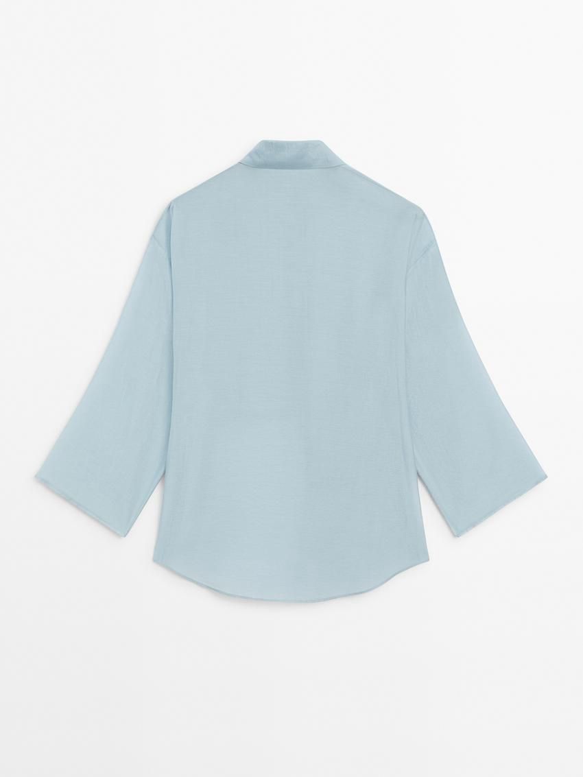 Massimo Dutti Oversize With Shirt Collar Women Blouse Blue | US-DQ4837950