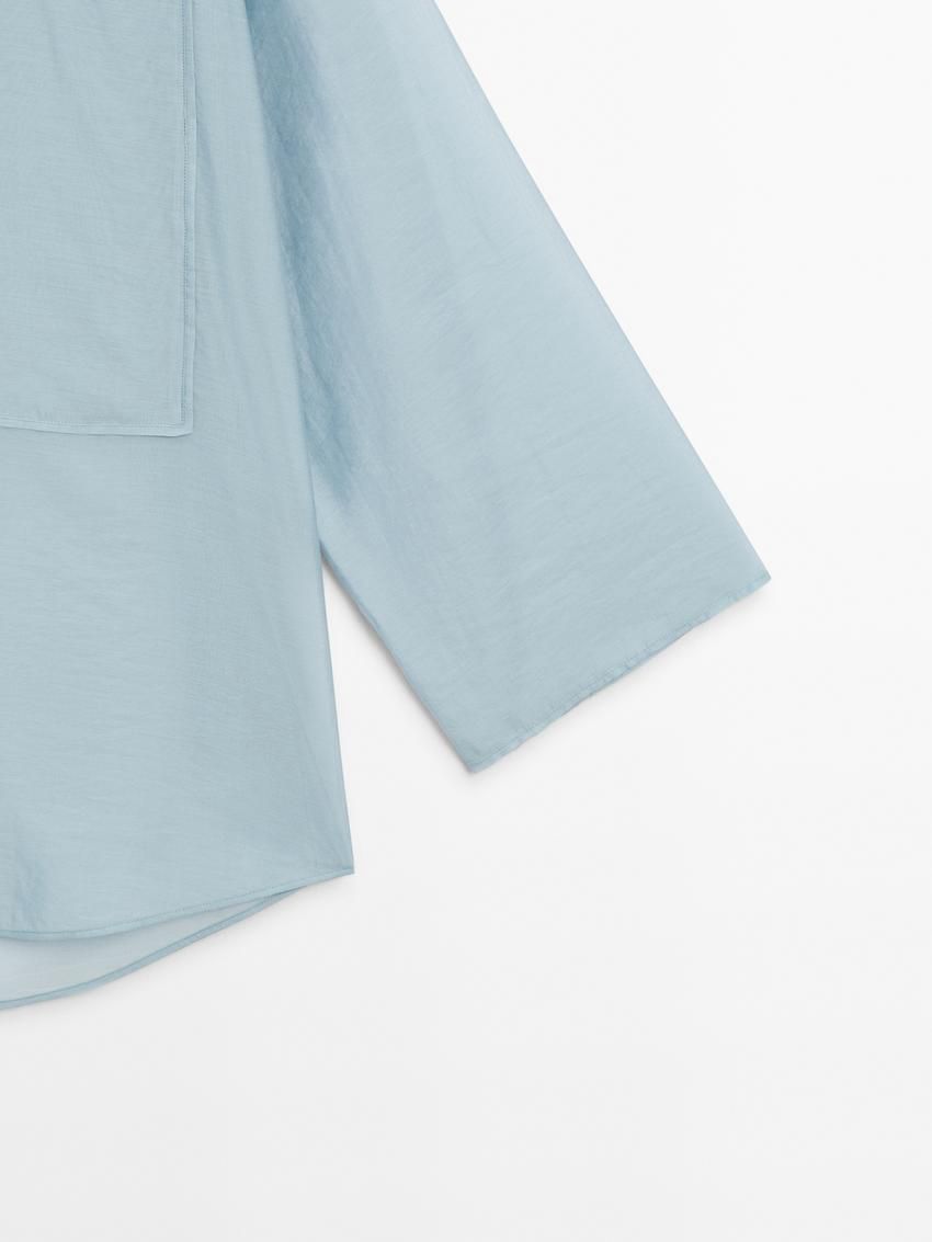 Massimo Dutti Oversize With Shirt Collar Women Blouse Blue | US-DQ4837950
