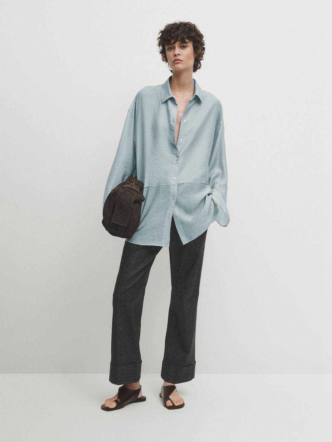 Massimo Dutti Oversize With Shirt Collar Women Blouse Blue | US-DQ4837950
