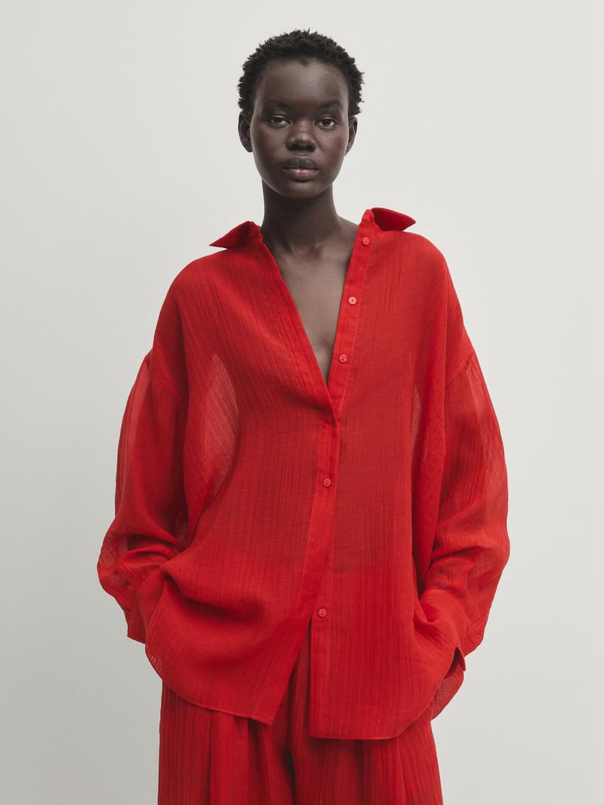 Massimo Dutti Oversize Women Blouse Red | US-XN6453827