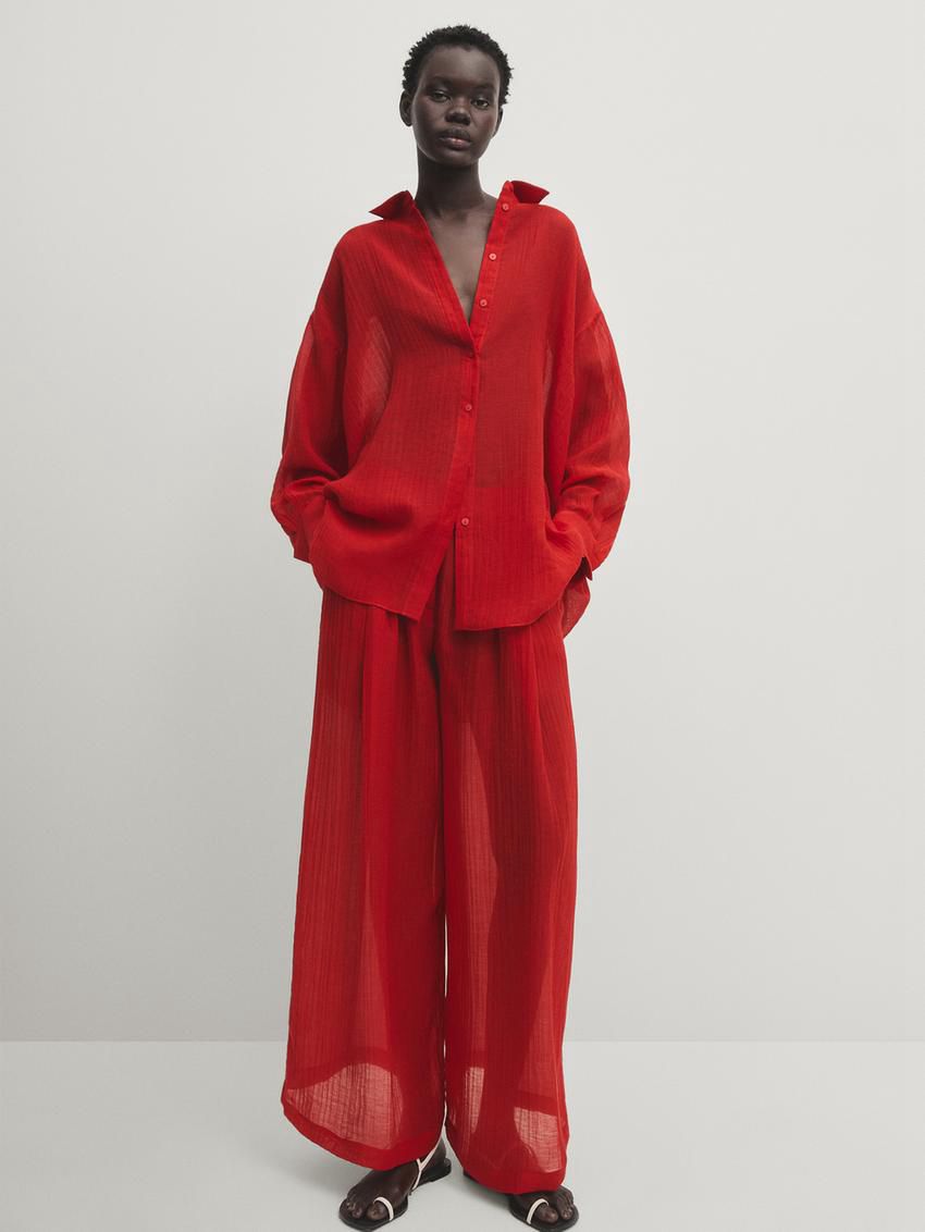 Massimo Dutti Oversize Women Blouse Red | US-XN6453827