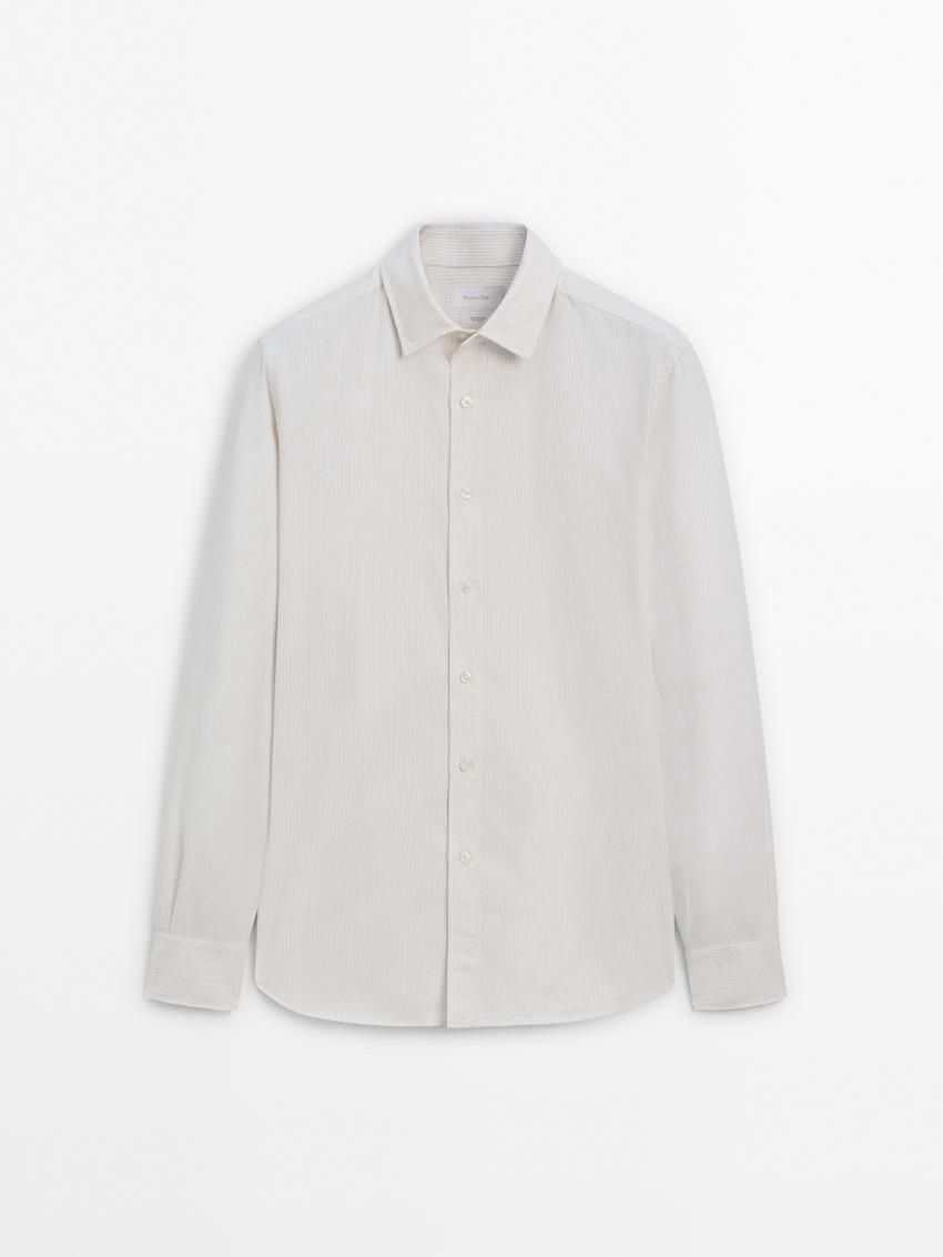 Massimo Dutti Oxford Striped Cotton Men Shirts Beige | US-UI6271089