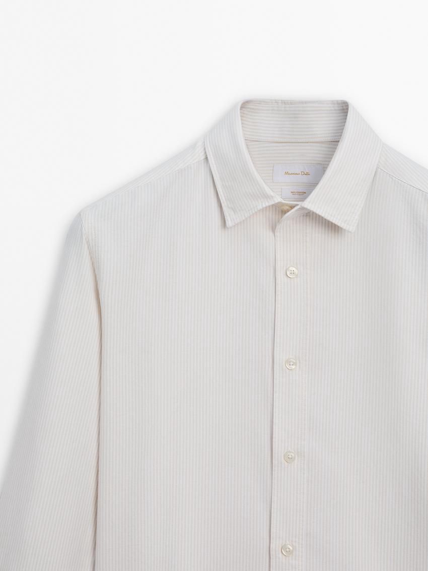 Massimo Dutti Oxford Striped Cotton Men Shirts Beige | US-UI6271089