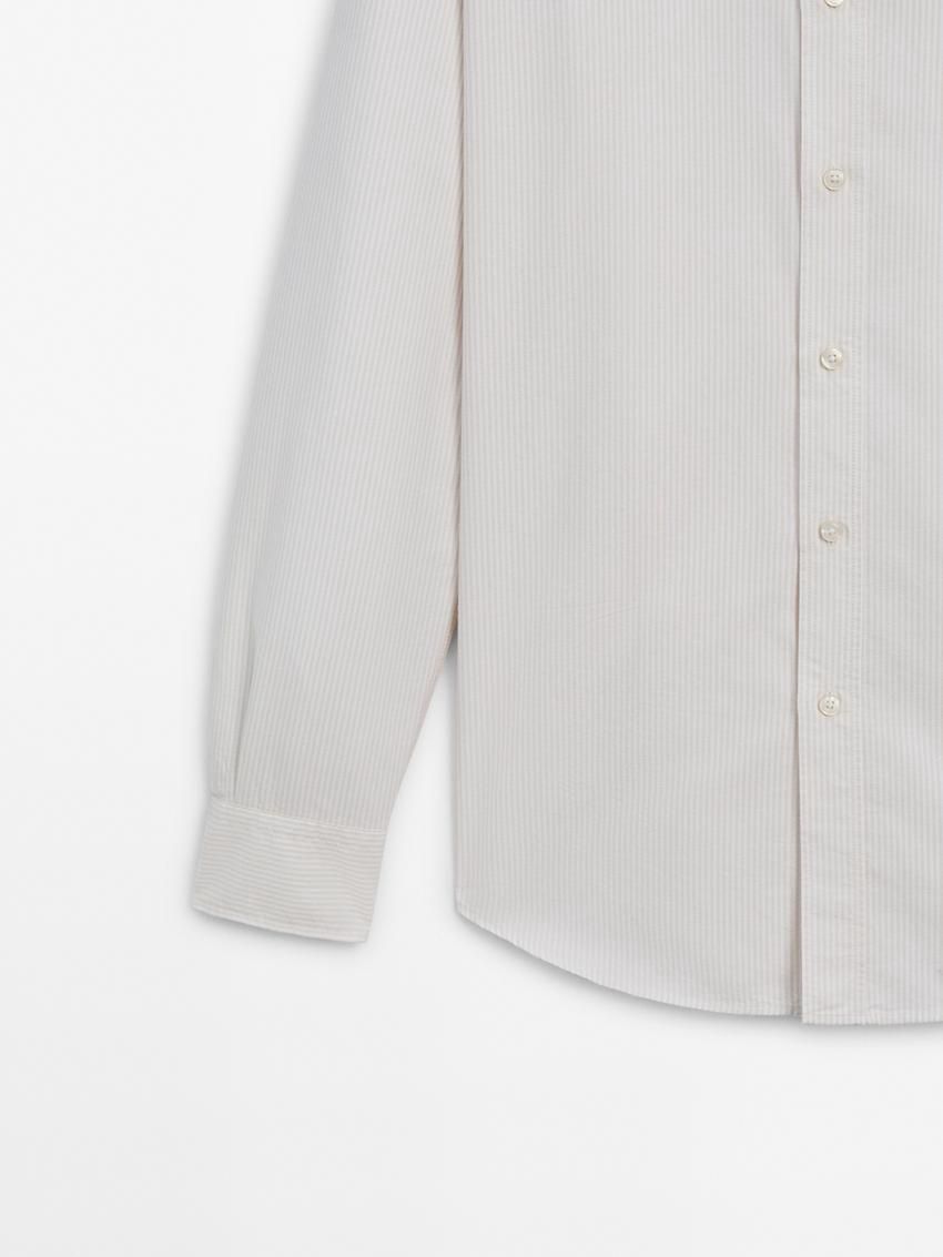 Massimo Dutti Oxford Striped Cotton Men Shirts Beige | US-UI6271089
