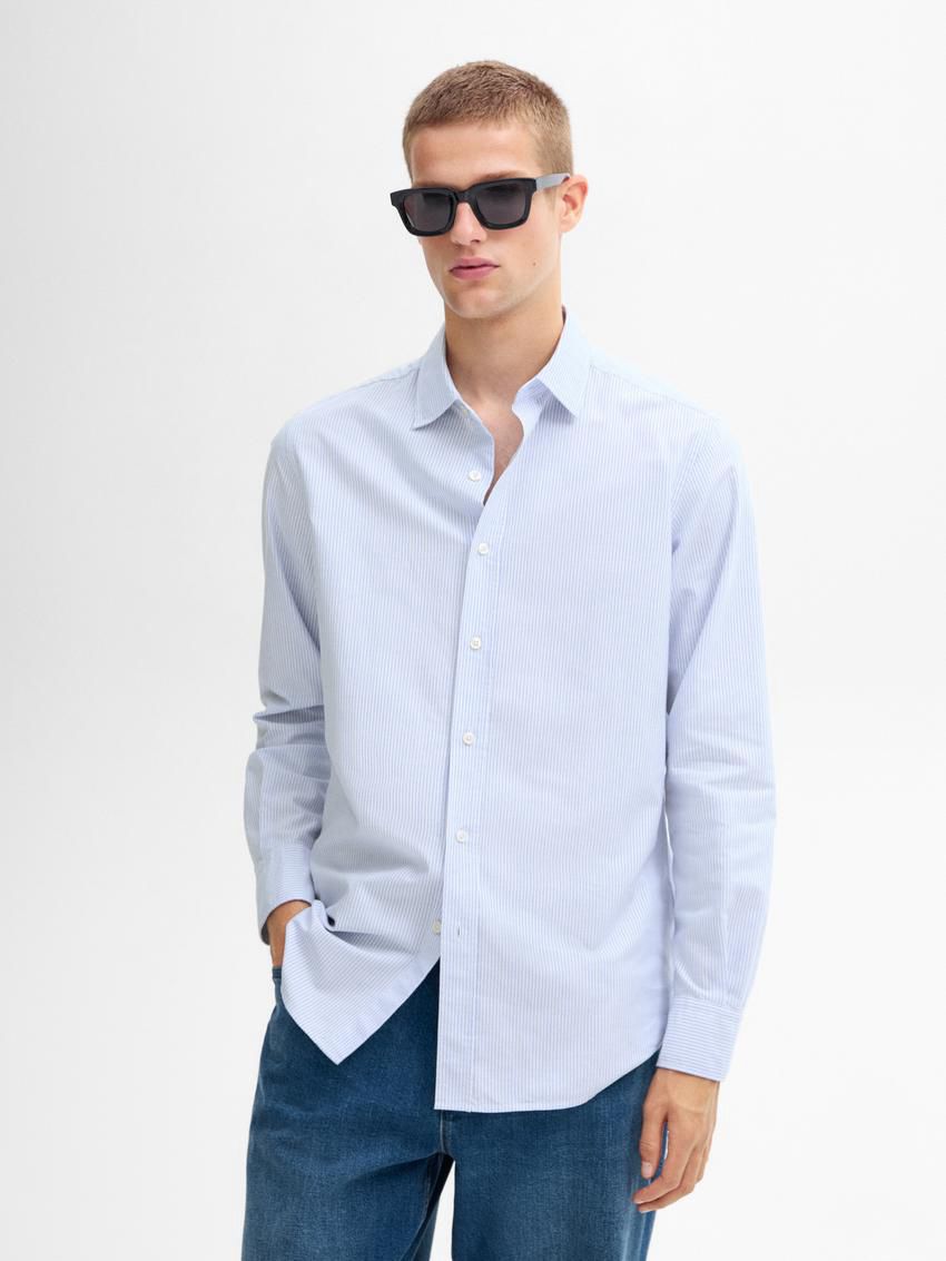 Massimo Dutti Oxford Striped Cotton Men Shirts Light Blue | US-VY7180936