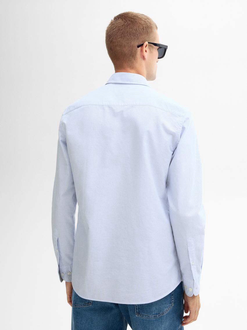 Massimo Dutti Oxford Striped Cotton Men Shirts Light Blue | US-VY7180936