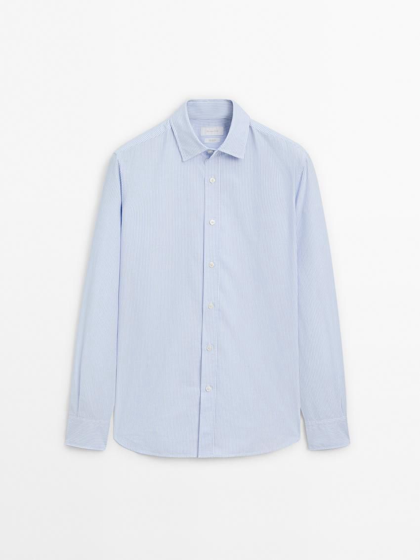Massimo Dutti Oxford Striped Cotton Men Shirts Light Blue | US-VY7180936