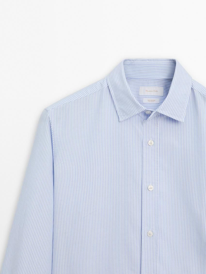 Massimo Dutti Oxford Striped Cotton Men Shirts Light Blue | US-VY7180936