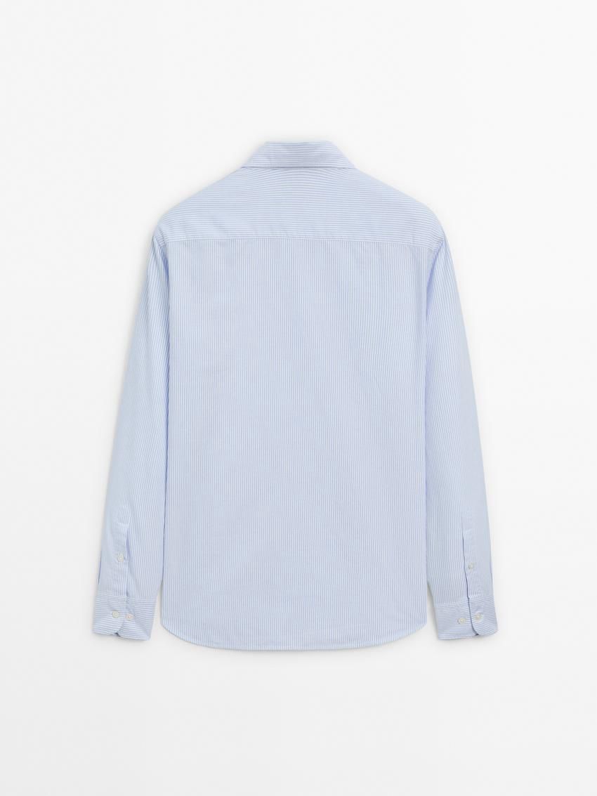 Massimo Dutti Oxford Striped Cotton Men Shirts Light Blue | US-VY7180936