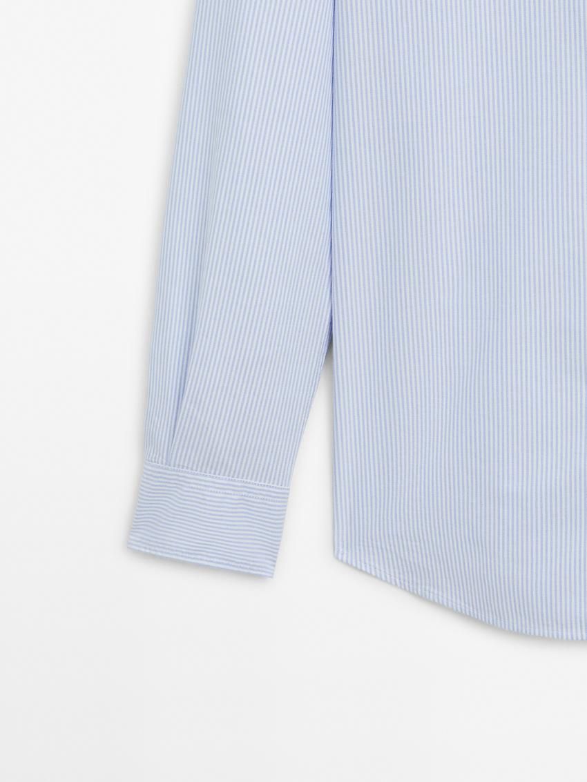 Massimo Dutti Oxford Striped Cotton Men Shirts Light Blue | US-VY7180936