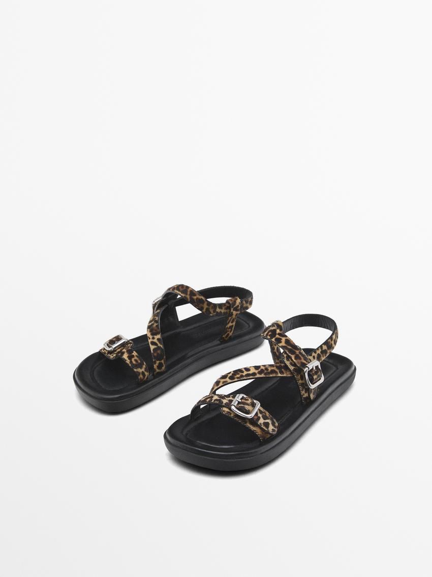 Massimo Dutti Padded Animal Print Women Sandals Leopard | US-ZA4713580