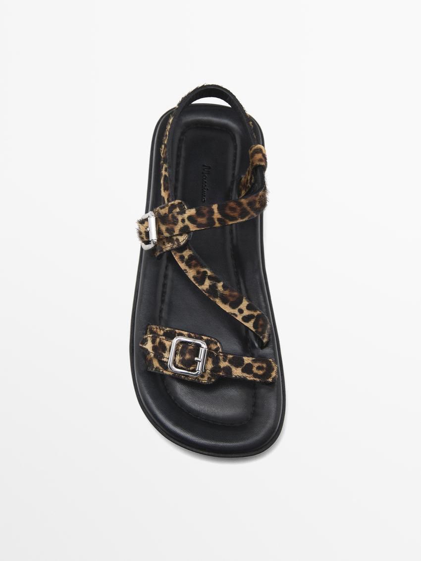 Massimo Dutti Padded Animal Print Women Sandals Leopard | US-ZA4713580