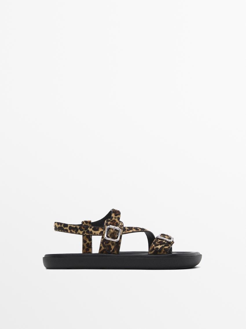 Massimo Dutti Padded Animal Print Women Sandals Leopard | US-ZA4713580