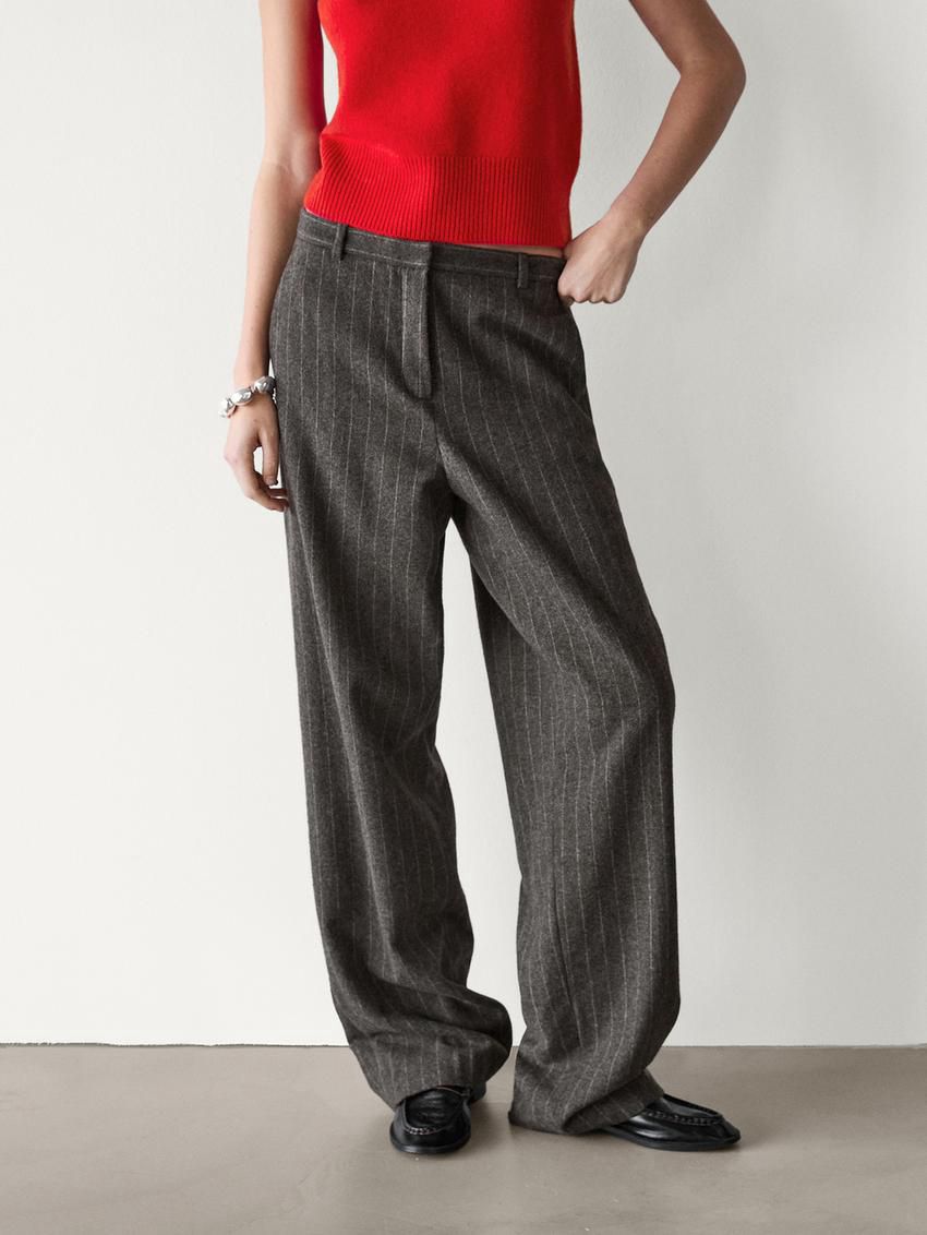 Massimo Dutti Pinstripe Flannel Women Trousers Brown Beige | US-IT9470218