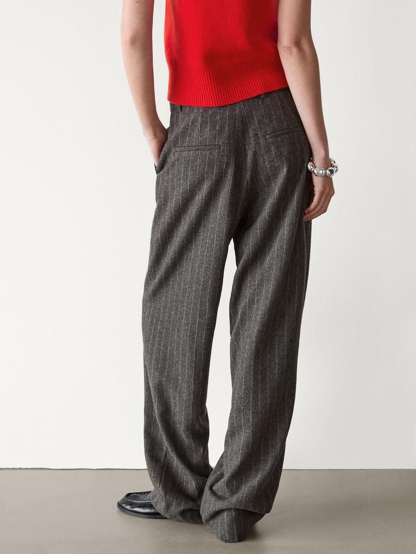 Massimo Dutti Pinstripe Flannel Women Trousers Brown Beige | US-IT9470218
