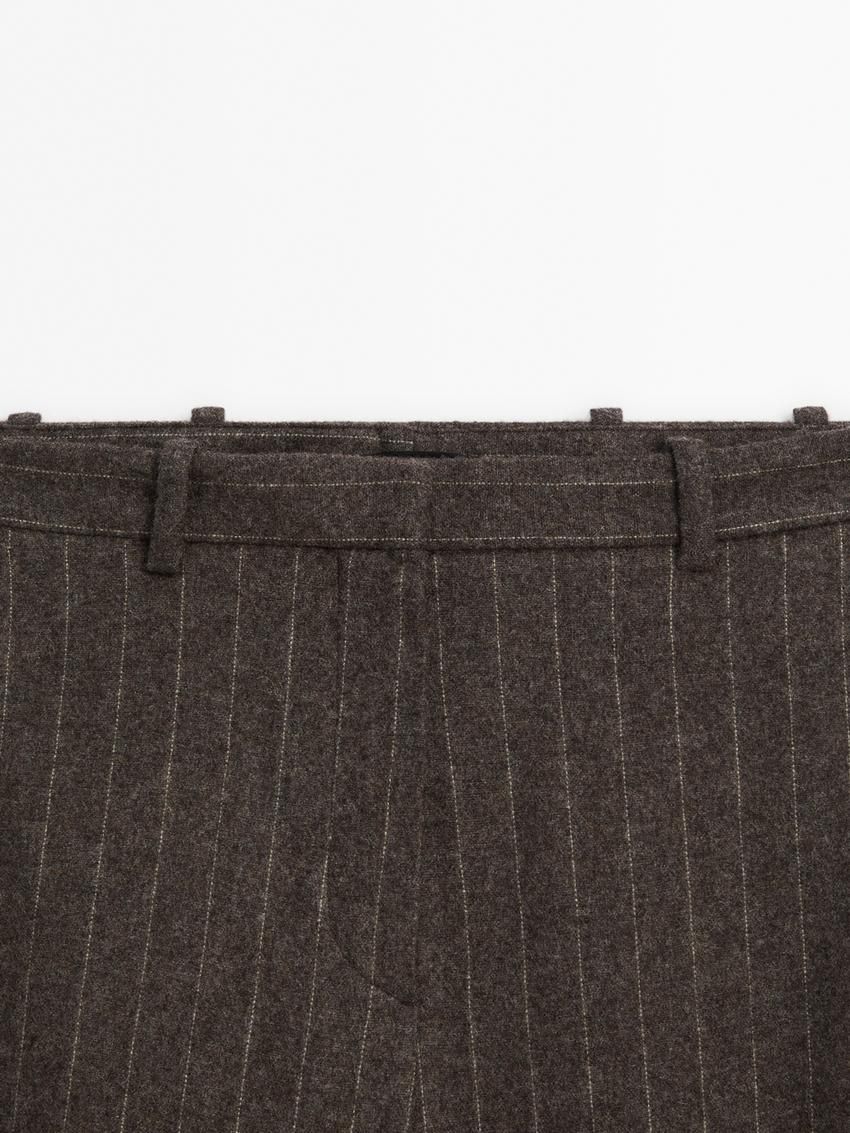 Massimo Dutti Pinstripe Flannel Women Trousers Brown Beige | US-IT9470218
