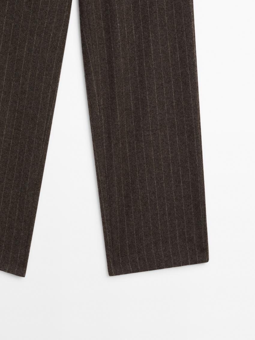 Massimo Dutti Pinstripe Flannel Women Trousers Brown Beige | US-IT9470218