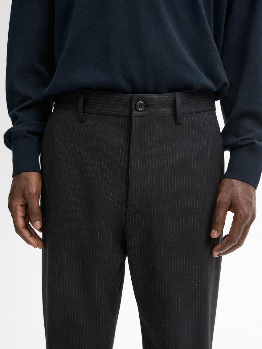 Massimo Dutti Pinstripe Jogger Fit Men Trousers Navy | US-VO7146250