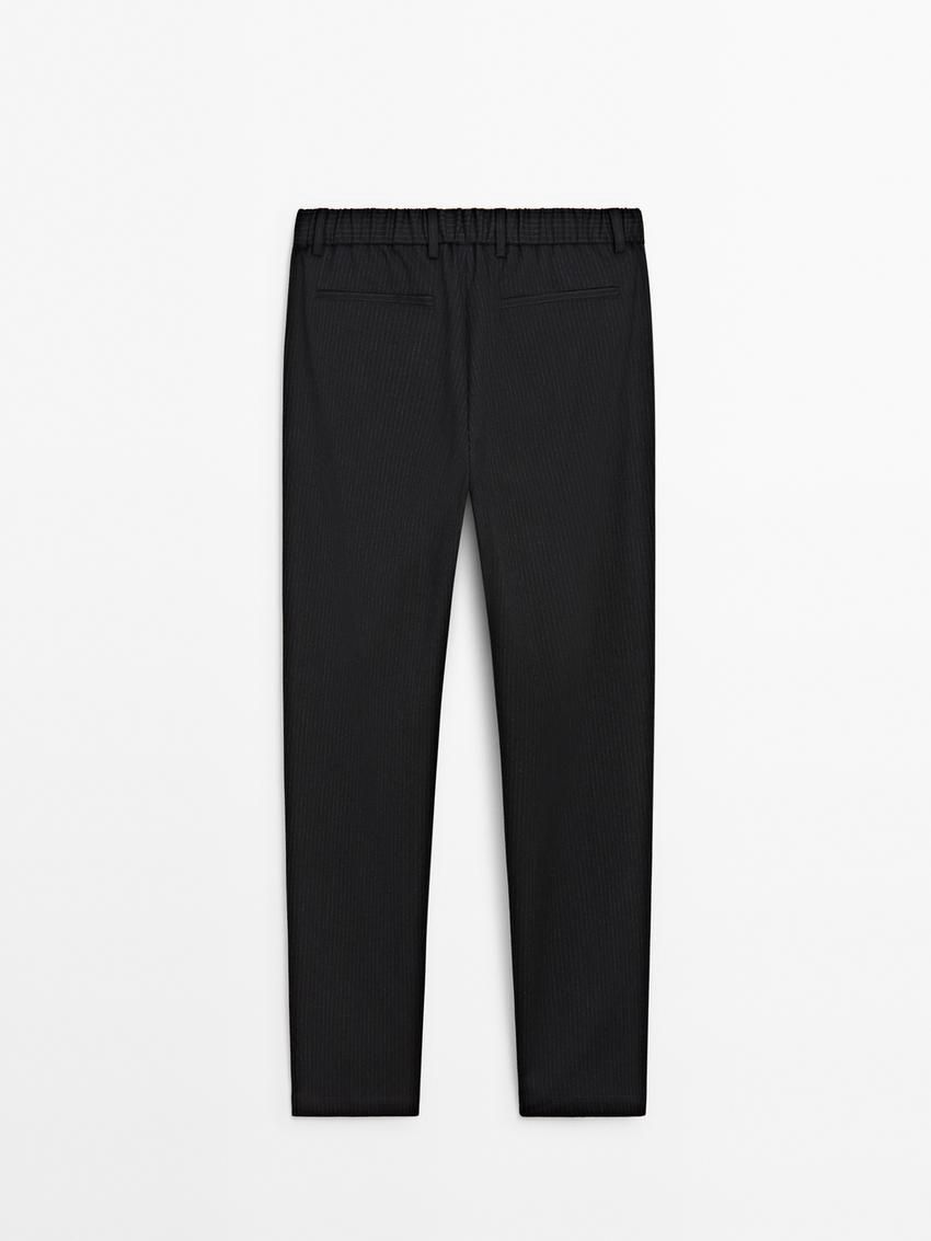 Massimo Dutti Pinstripe Jogger Fit Men Trousers Navy | US-VO7146250