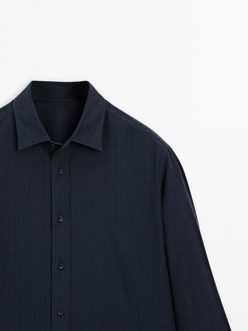Massimo Dutti Pinstripe Twill Men Shirts Dark Blue | US-TW2136750