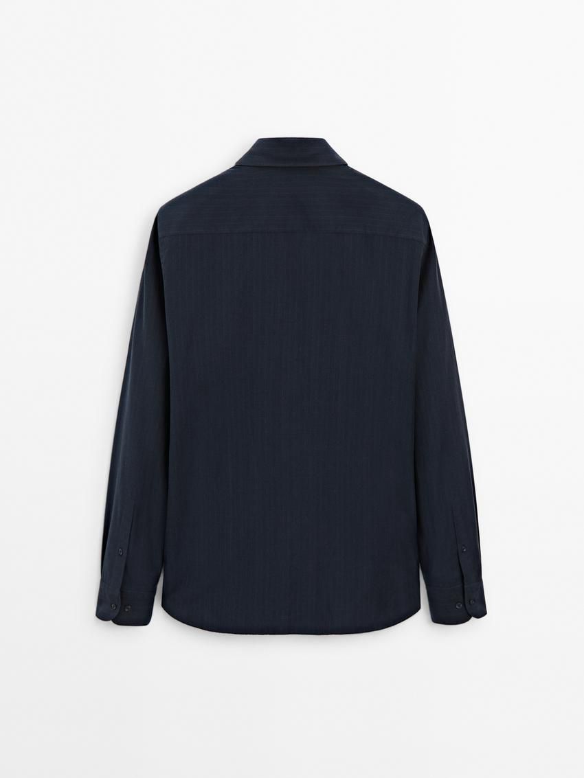 Massimo Dutti Pinstripe Twill Men Shirts Dark Blue | US-TW2136750
