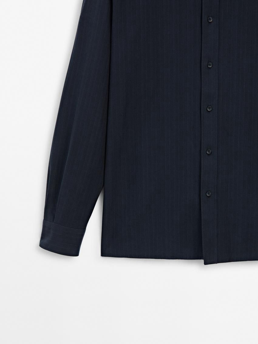 Massimo Dutti Pinstripe Twill Men Shirts Dark Blue | US-TW2136750