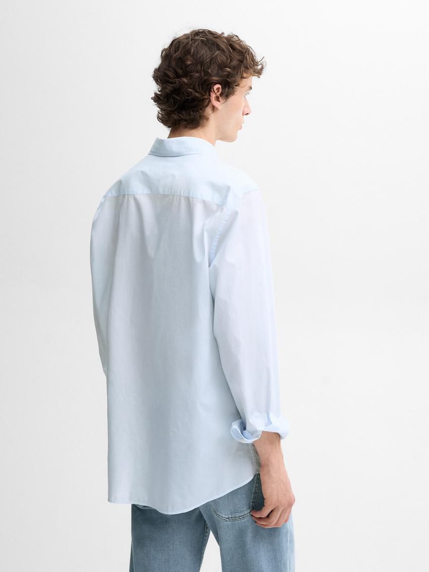 Massimo Dutti Pinstriped Cotton Men Shirts Light Blue | US-VK4580736