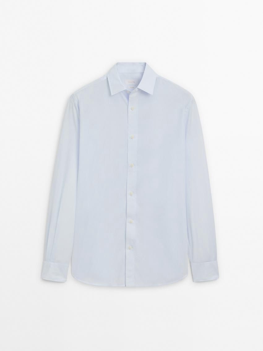 Massimo Dutti Pinstriped Cotton Men Shirts Light Blue | US-VK4580736