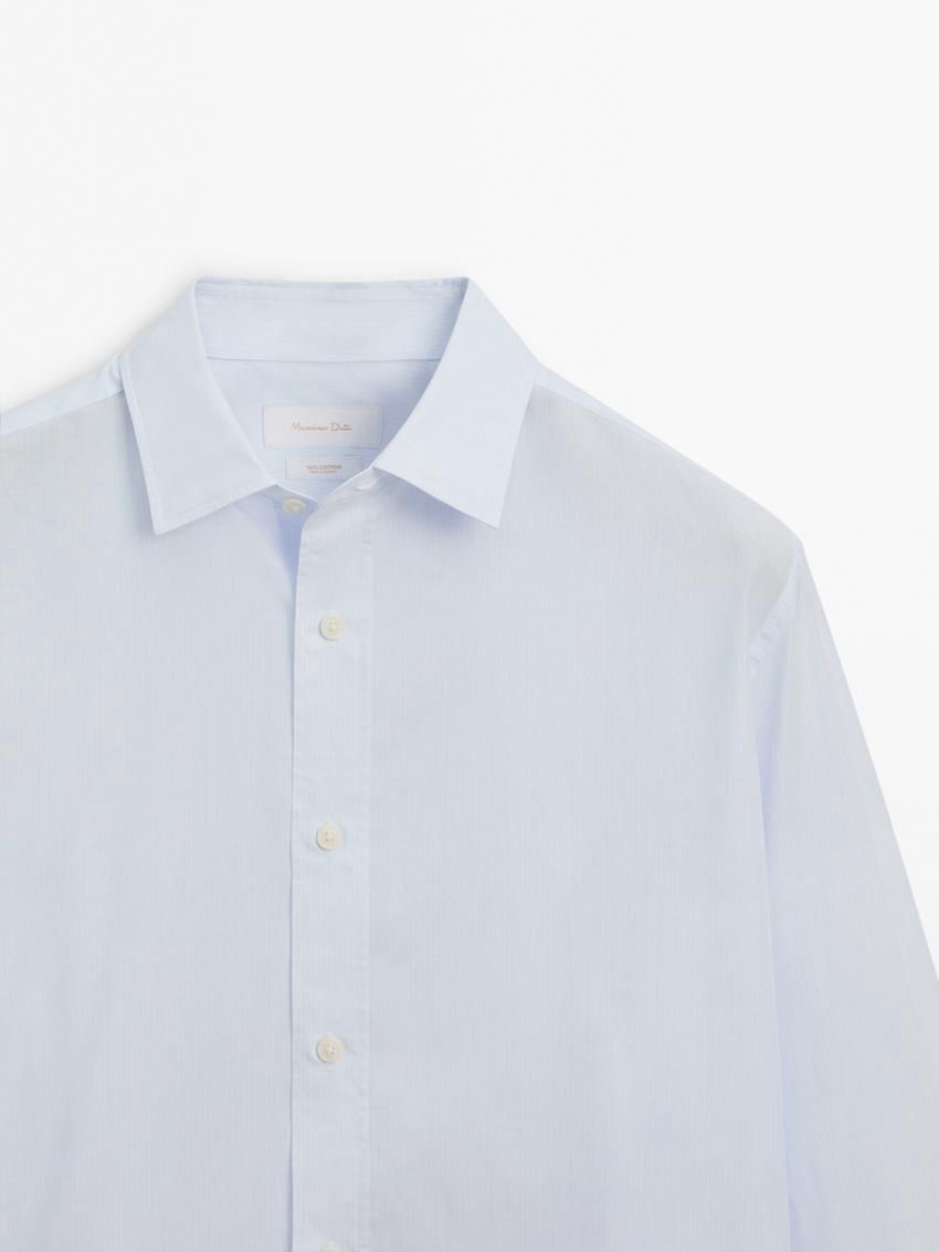 Massimo Dutti Pinstriped Cotton Men Shirts Light Blue | US-VK4580736