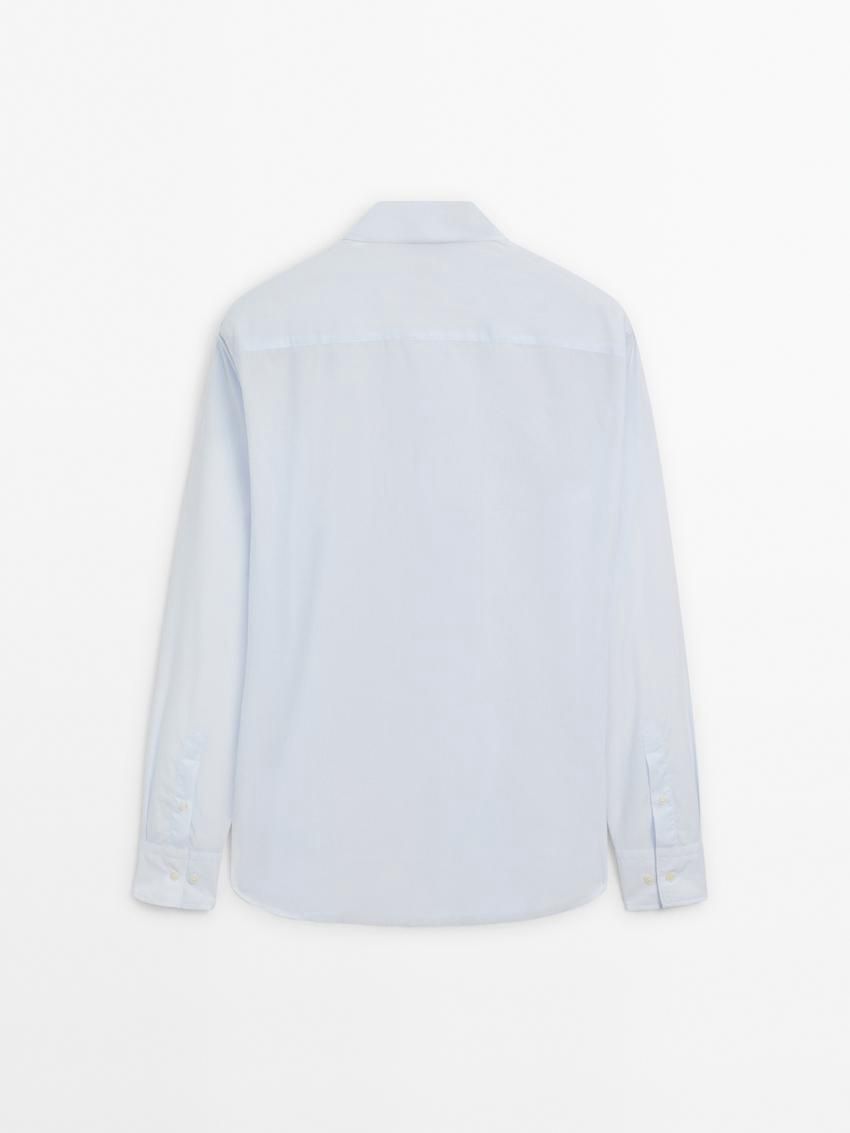 Massimo Dutti Pinstriped Cotton Men Shirts Light Blue | US-VK4580736