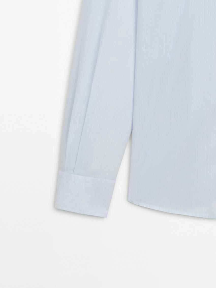 Massimo Dutti Pinstriped Cotton Men Shirts Light Blue | US-VK4580736