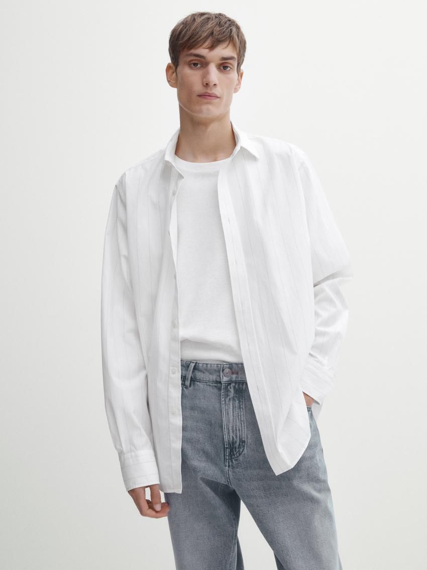 Massimo Dutti Pinstriped Poplin Men Shirts White | US-YE1234890