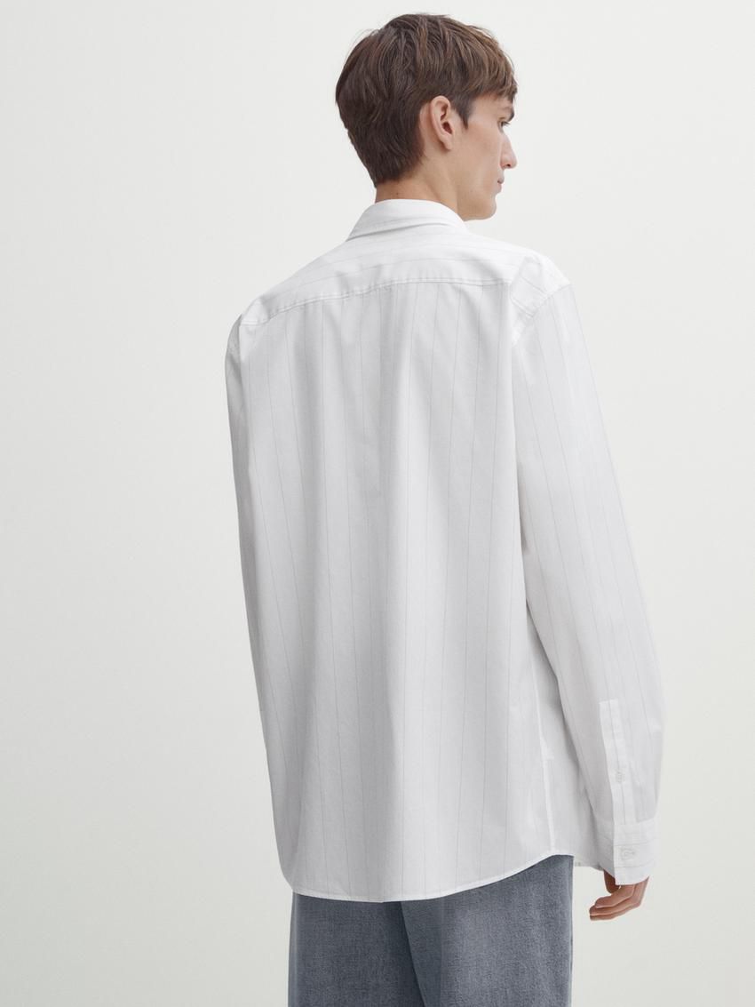 Massimo Dutti Pinstriped Poplin Men Shirts White | US-YE1234890