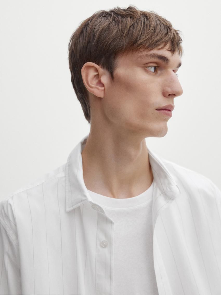 Massimo Dutti Pinstriped Poplin Men Shirts White | US-YE1234890