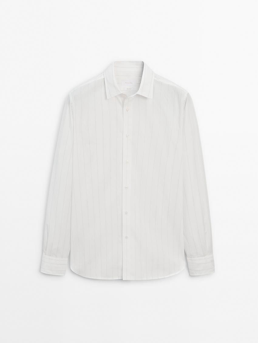 Massimo Dutti Pinstriped Poplin Men Shirts White | US-YE1234890