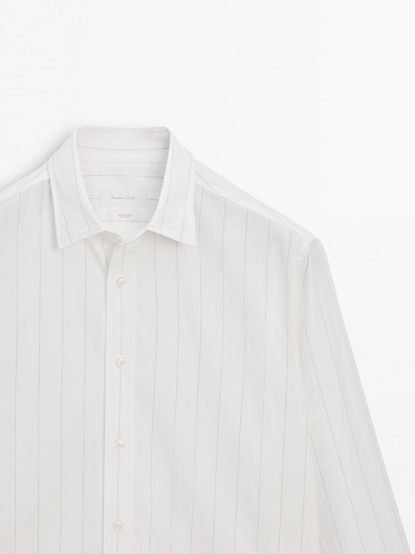 Massimo Dutti Pinstriped Poplin Men Shirts White | US-YE1234890