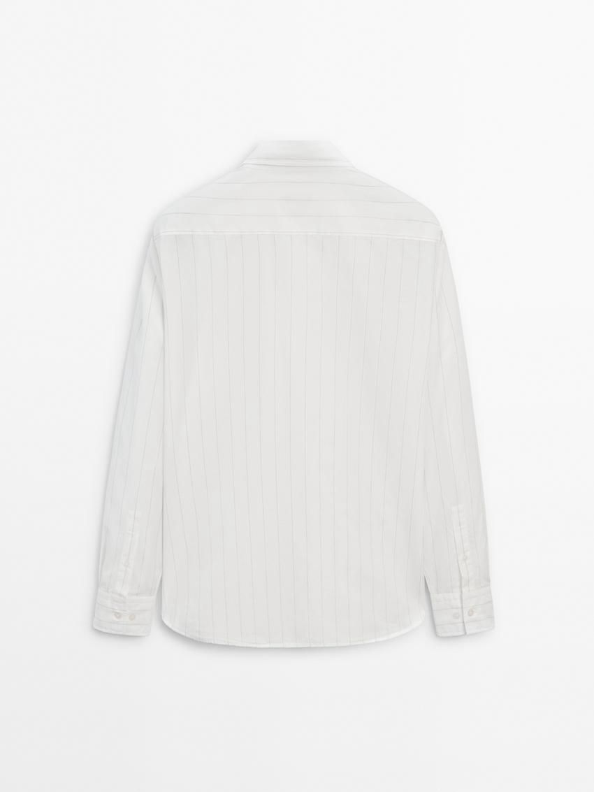 Massimo Dutti Pinstriped Poplin Men Shirts White | US-YE1234890