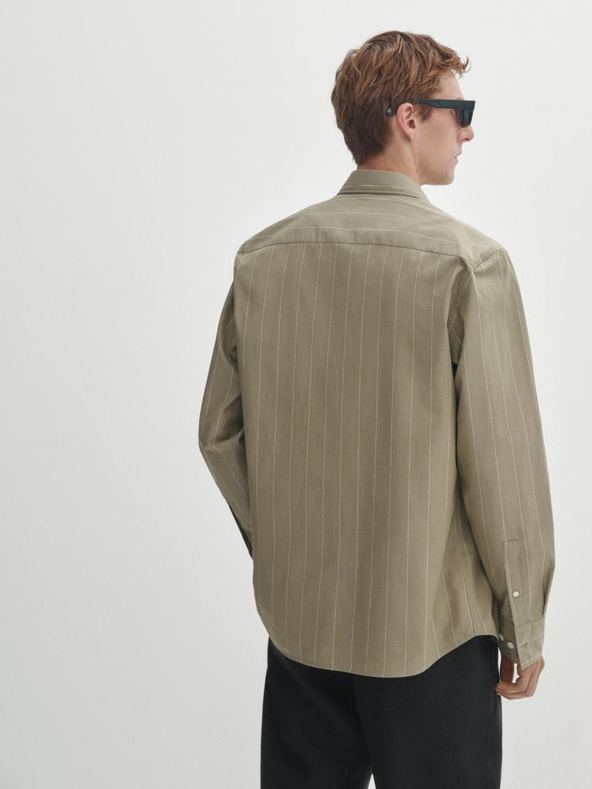 Massimo Dutti Pinstriped Poplin Men Shirts Khaki | US-TN5269713